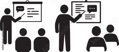 Business meeting presentation with audience silhouette