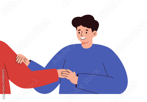 Support and comfort concept shown through a man smiling and being consoled. Suitable for mental health, therapy, friendship, and compassion themes.