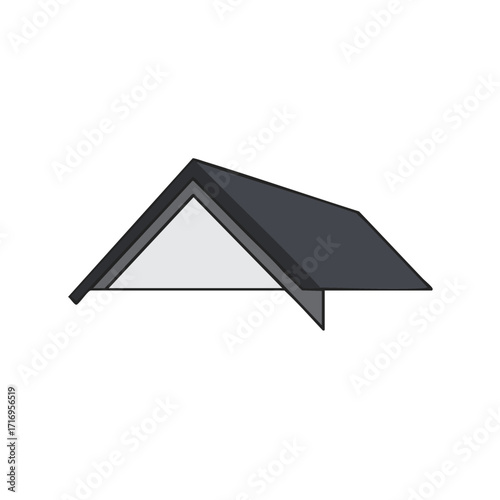 A simple graphic illustration depicting a dark gray roof structure with a white underside, representing shelter and architectural design elements.