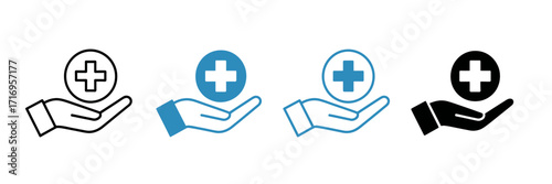 Medical Care Hand Icon Set – Healthcare, Hospital, Pharmacy, First Aid, Safety Symbol Vector