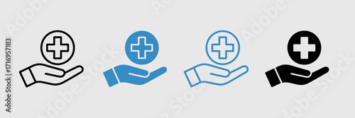 Medical Care Hand Icon Set – Healthcare, Hospital, Pharmacy, First Aid, Safety Symbol Vector