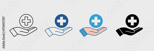 Medical Care Hand Icon Set – Healthcare, Hospital, Pharmacy, First Aid, Safety Symbol Vector