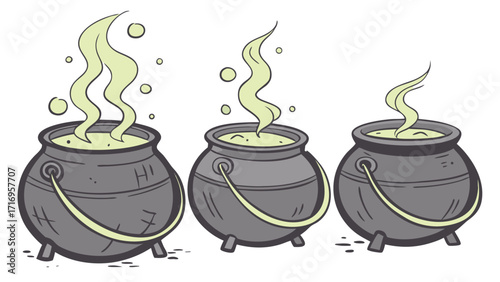 Dark Gray Mottled Cauldron Illustration with Subtle Texture and Vector Detailing