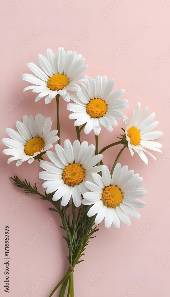 Obraz premium Delicate Daisies: A Pastel Pink Bouquet of Six White Flowers