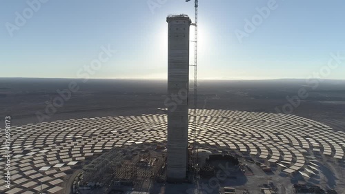 Aerial drone videos of the Cerro Dominador solar thermal power plant under construction in the Atacama Desert, Chile