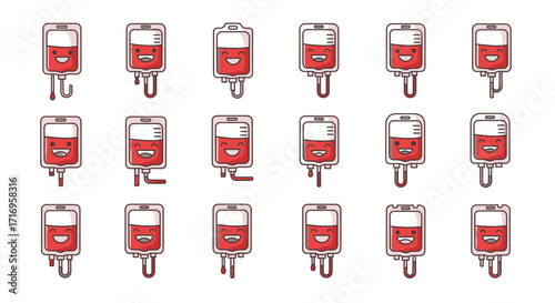 Blood Donation A Collection of Cartoon Blood Bags for Medical Awareness.