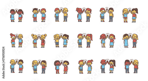 Diverse Children Friends High Five Teamwork.