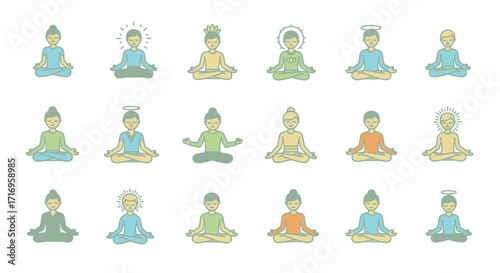 Diverse Meditating Figures A Collection of Spiritual Icons.