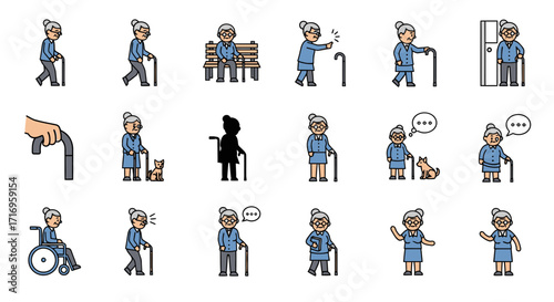 Elderly People Lifestyle and Activities Vector Illustrations.