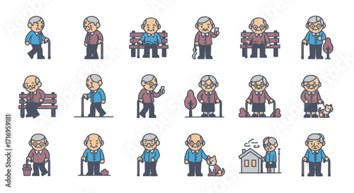 Elderly People Activities Illustrations.