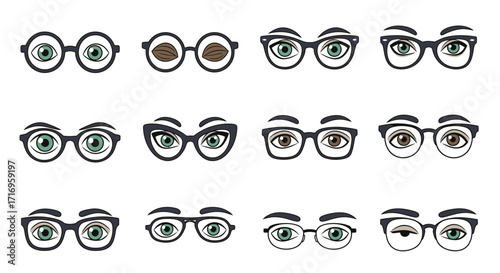 Eyes with glasses a collection of different styles.