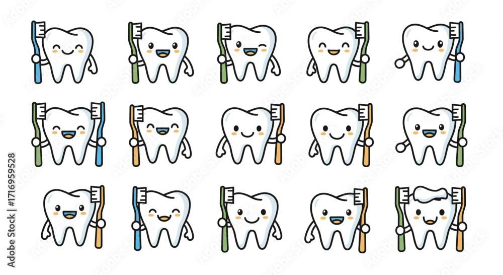 Fototapeta premium Happy Teeth Brushing Cartoon Characters.