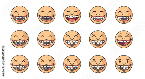 Happy Faces with Braces Collection Diverse Expressions.