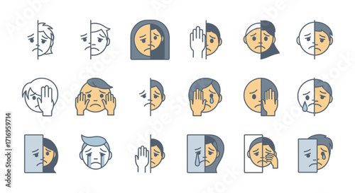 Mental Health and Emotional Distress Icon Set.