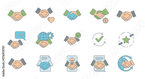 Partnership Deal Handshake Agreement Icons.