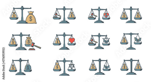 Scales of Justice and Money Weighing Different Values and Concepts.