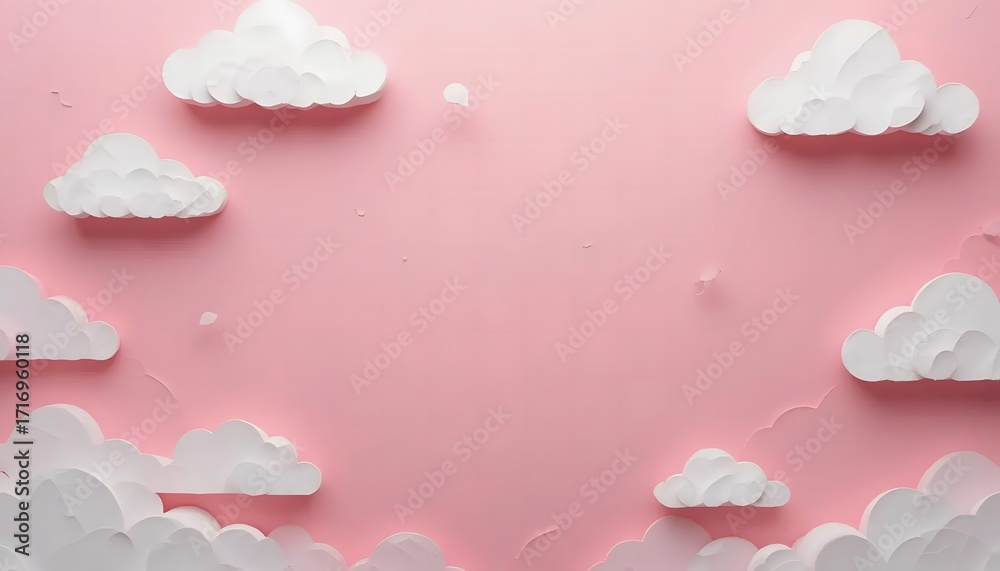 Obraz premium Playful Paper Clouds Against a Pastel Pink Background