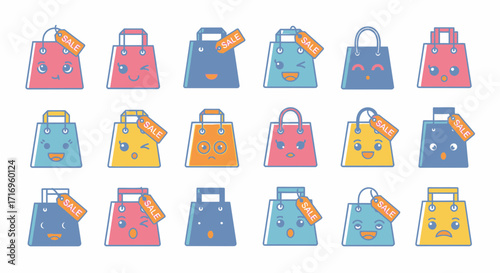 Shopping Bags Collection with Various Emotions and Tags.