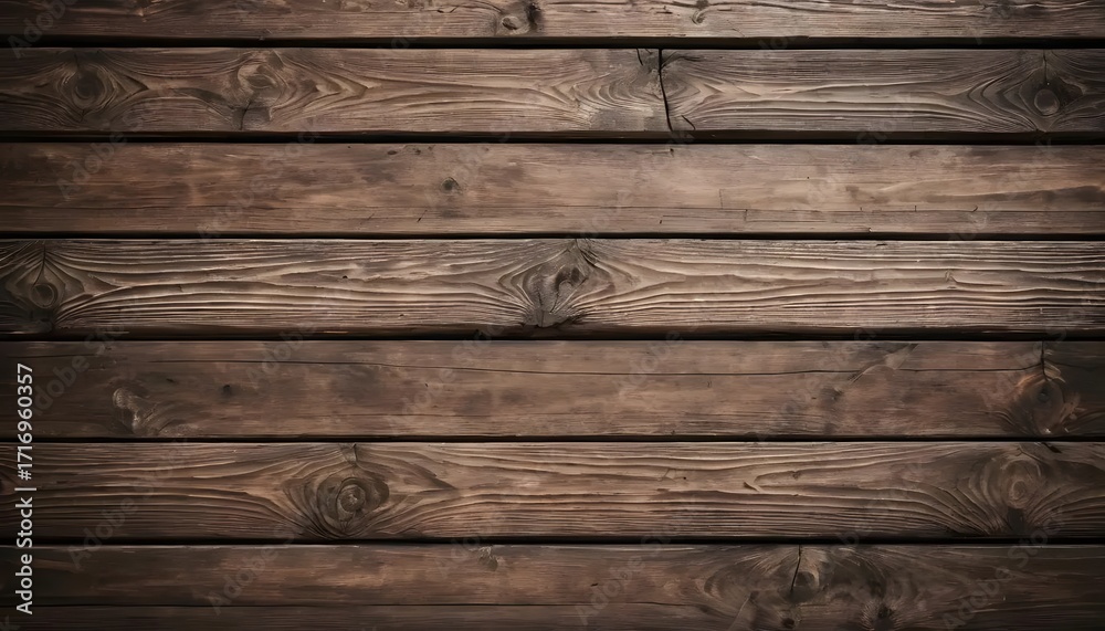 Fototapeta premium Rustic Wood Grain Texture: Detailed, Dark Brown, Horizontal Plank Background.