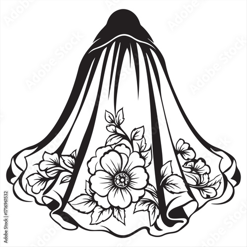 Floral Veil Silhouette with Flower Embellishments Landscape