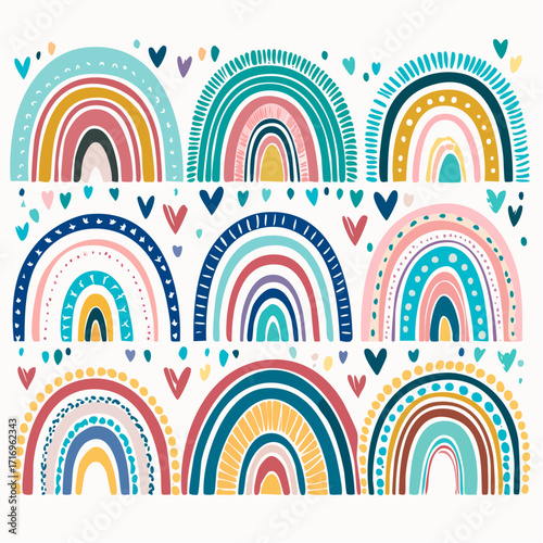 Abstract vector rainbow set hand drawn rainbows in minimalist scandinavian style modern baby kid illustrations
2