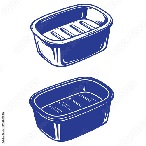 Hand-drawn illustration of two blue soap dishes isolated on a white background vector art