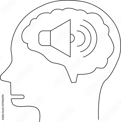 human head brain icon and speaker icon with white background