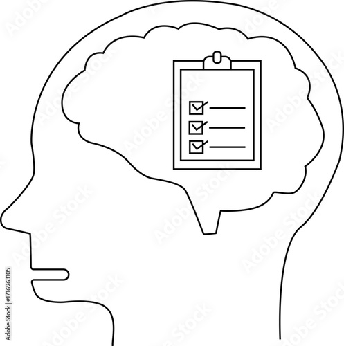 human head brain icon and document board icon with white background