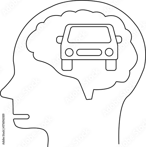 human head brain icon and car icon with white background