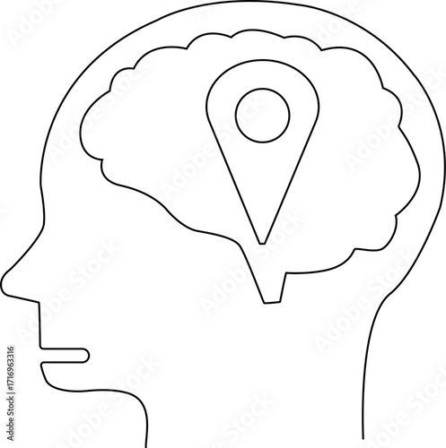human head brain icon and location icon with white background
