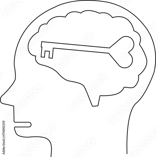 human head brain icon and love key icon with white background