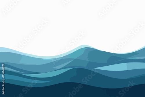 A vector illustration of a calm ocean wave with a clear horizon, using solid colors and a white background