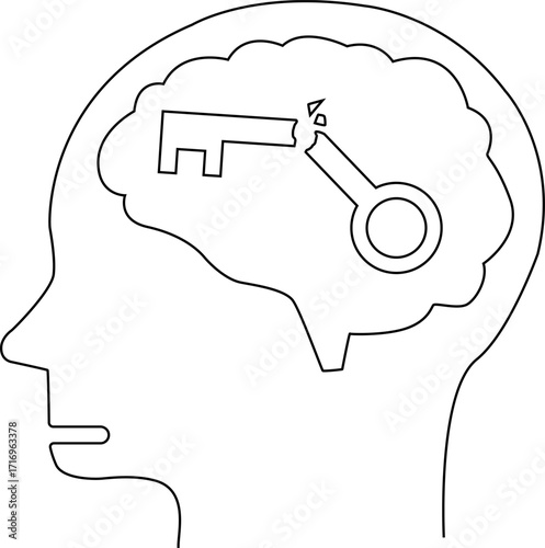 human head brain icon and broken key icon with white background