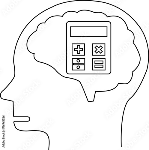 human head brain icon and calculator icon with white background