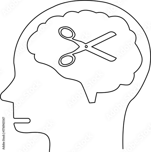 human head brain icon and scissors icon with white background
