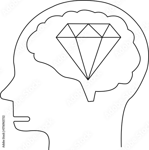 human head brain icon and diamond icon with white background
