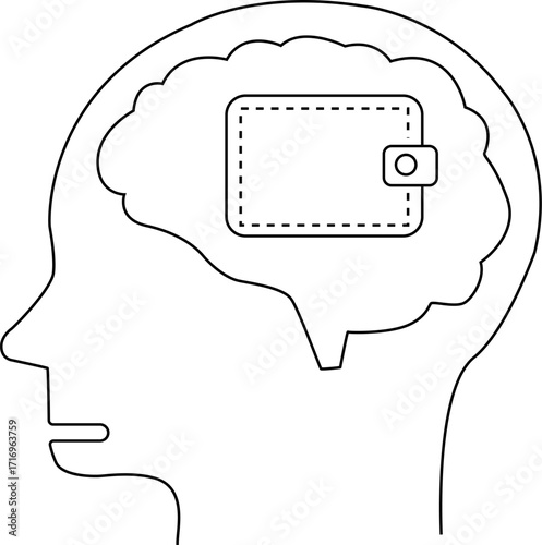 human head brain icon and wallet icon with white background