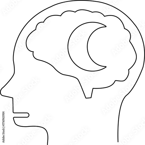 human head brain icon and crescent moon icon with white background