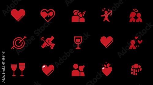 Red heart icons symbols love romance valentines day.