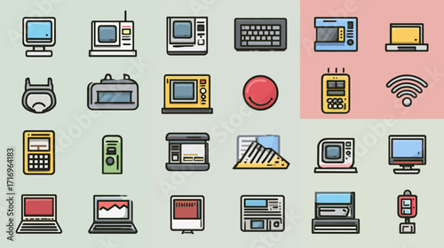 Retro Technology Icons Set - Vintage Computers and Gadgets.