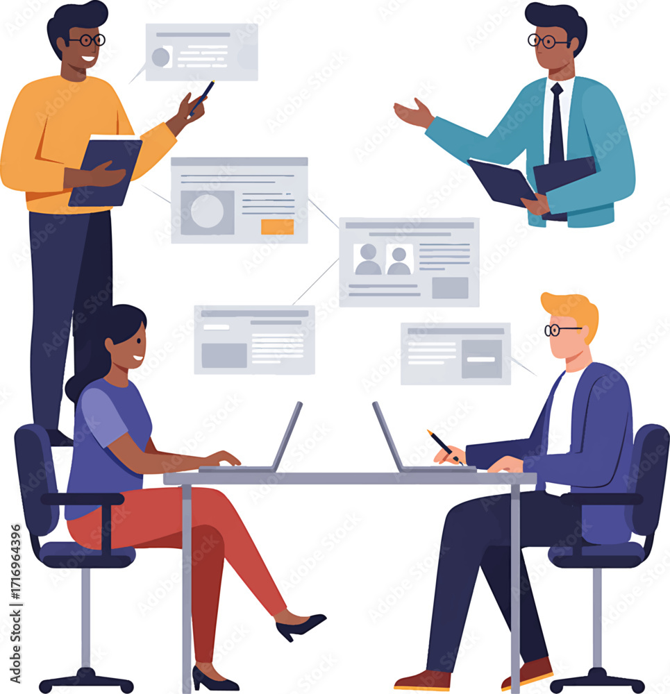 Obraz premium Diverse Team Collaboration in Modern Office Setting Discussing Ideas.