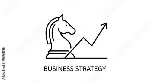 Business strategy graphic with a chess knight and upward trend graph.
