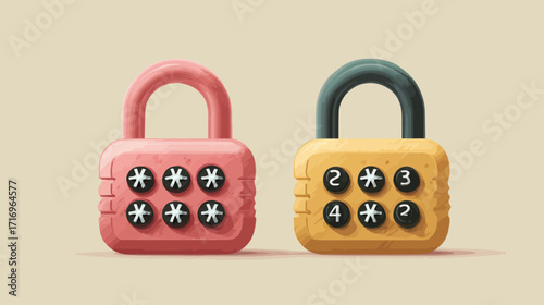 Two combination padlocks, pink and yellow.