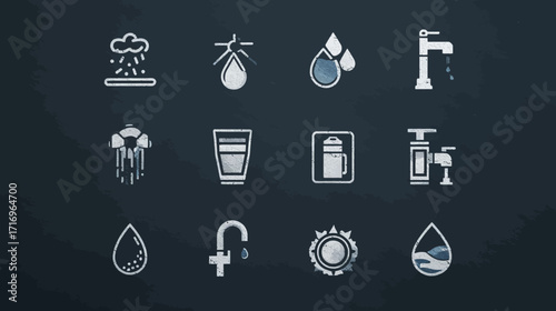 Water Icons - Collection of various water symbols.