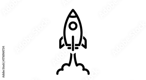 Illustration of a rocket taking off with smoke trails.