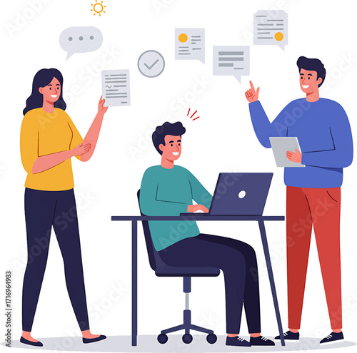 Diverse Team Collaborating on Documents Happy and Engaged.