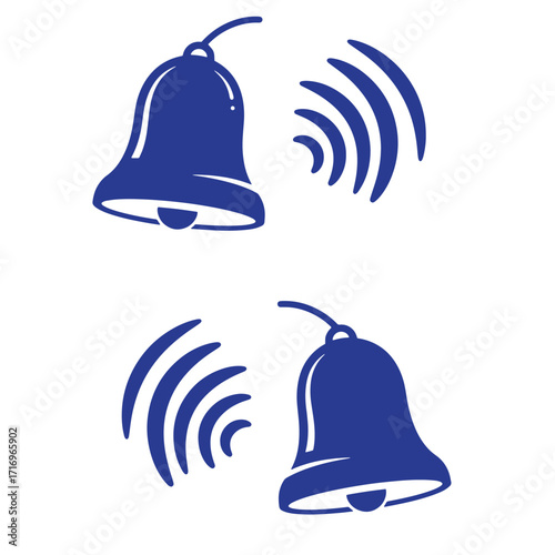 Simple vector illustration of two ringing blue bells with sound wave emanations