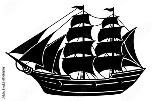 Vector art of silhouette of a sailing ship
