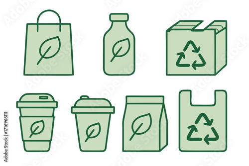 Eco-friendly packaging options showcased in vivid illustrations for sustainable living and recycling awareness 
