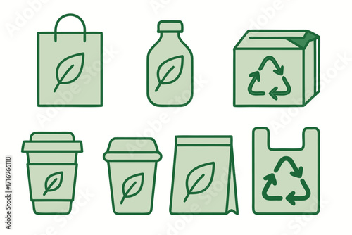 Eco-friendly packaging options showcased in vivid illustrations for sustainable living and recycling awareness 
